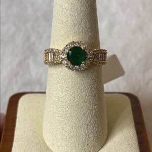 AAA CZ Round Baguette Ring 18k Yellow Gold Filled